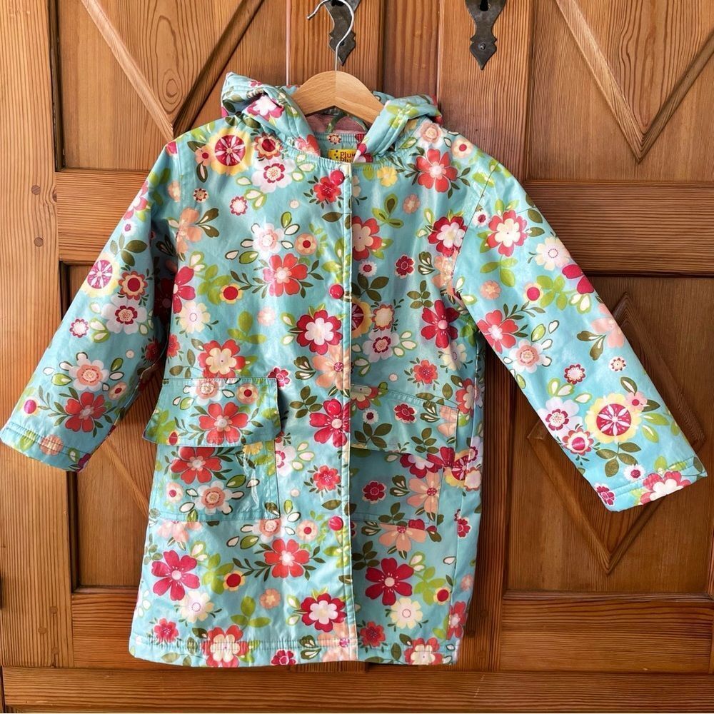 Pluie Pluie Girls Floral Raincoat Cotton Lined Pockets and Hood Button Up Sz 6